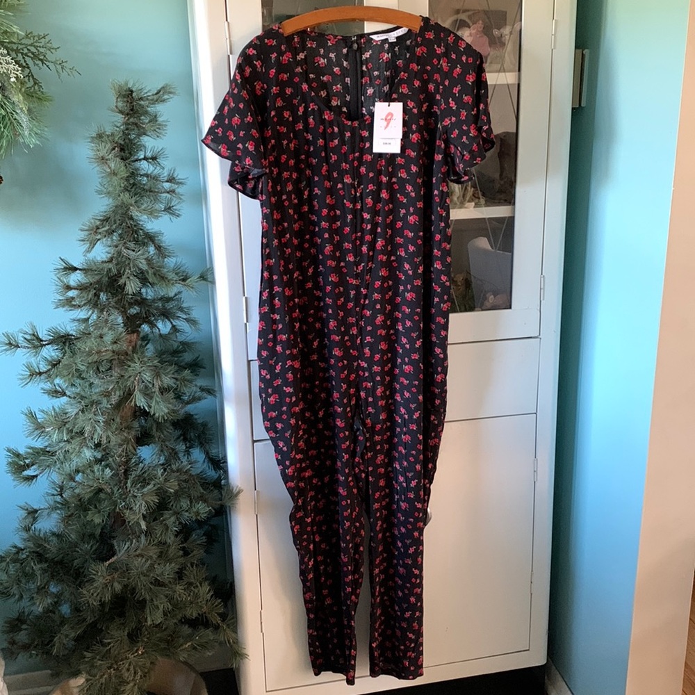 The Nines by Hatch maternity sz L black floral jumpsuit nwt